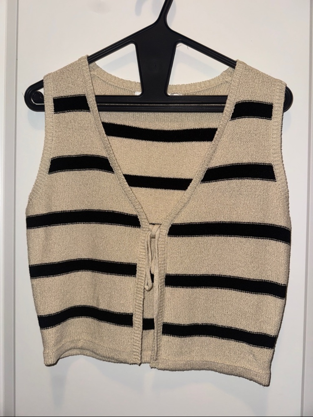 Altar'd State Beige and Black Striped Tie-Front Vest